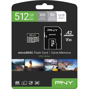 PNY PRO Elite 512 GB Class 10/UHS-I (U3) microSDXC - 100 MB/s Read - 90 MB/s Write