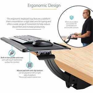 StarTech.com Under Desk Keyboard Tray, Height Adjustable Keyboard and Mouse Tray (10" x 26"), Ergonomic Computer Keyboard 