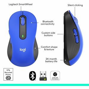 Logitech Signature M650 L Full Size Wireless Mouse - For Large Sized Hands, 2-Year Battery, Silent Clicks, Blue - Optical 