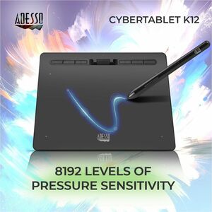 Adesso CyberTablet K12 Graphics Tablet - 5080 lpi - Cable - Black - 304.80 mm x 177.80 mm Active Area - 8192 Pressure Leve