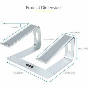 StarTech.com Laptop Stand for Desk, Supports 5kg / 11lb, Aluminum, Silver, Ergonomic Laptop Riser, Portable Laptop Holder 