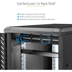 StarTech.com Étagère Rack 19 pouces 1U - Plateau Rackable Universel - Étagère Cantilever Baie de Brassage 19" - Max 25kg -