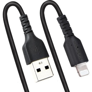 StarTech.com 1m (3ft) USB to Lightning Cable, MFi Certified, Coiled iPhone Charger Cable, Black, Durable TPE Jacket Aramid