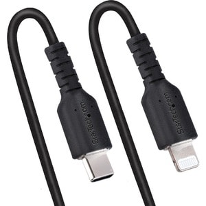 StarTech.com 50cm / 20in USB C to Lightning Cable, MFi Certified, Coiled iPhone Charger Cable, Black, TPE Jacket Aramid Fi