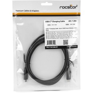 Rocstor Premium USB-C Charging Cable 2m 6ft - Up to 100W PD-M/M- Black - Rocstor Premium USB-C Charging Cable 2m (6 ft) - 