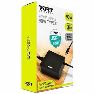 Port Connect 90 W AC Adapter - 1 Pack - Universal Adapter - For PC, MAC, MacBook - 120 V AC, 230 V AC Input - 5 V DC, 9 V 