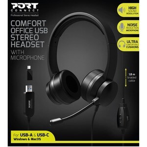 Port Comfort Wired Over-the-head Stereo Headset - Binaural - Supra-aural - 32 Ohm - 20 Hz to 20 kHz - 180 cm Cable - Omni-