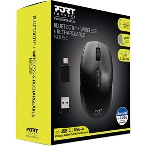 Port Mouse - Bluetooth/Radio Frequency - USB - Optical - 5 Button(s) - 1 - Wireless - 2.40 GHz - 2400 dpi - Scroll Wheel -