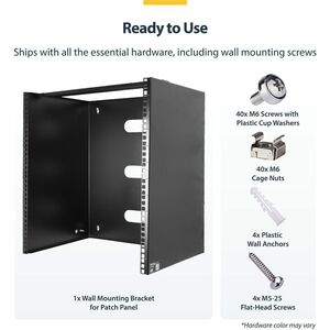 StarTech.com 10U Wall Mount Rack, 14in Deep, 19 inch Wall Mount Network Rack, Wall Mounting Patch Panel Bracket for Switch