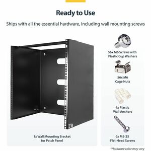 StarTech.com 14U Wall Mount Rack, 14in Deep, 19 inch Wall Mount Network Rack, Wall Mounting Patch Panel Bracket for Switch