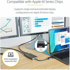 StarTech.com USB to Dual HDMI Adapter, USB A/C to 2x HDMI Displays (1x 4K30, 1x 1080p), USB 3.0 to HDMI Converter, 4in/11c