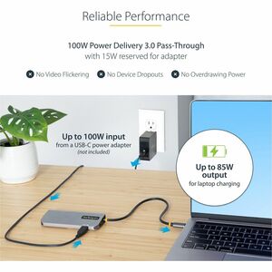 StarTech.com Adaptador Multipuertos USB C, HDMI de 4K y 60Hz, Hub USB-A 3.2 de 3 Puertos de 5Gbps, PD de 100W, GbE, Dockin