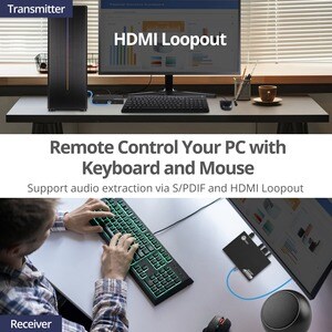 SIIG 4K 60Hz HDR HDMI KVM Over Cat6 Extender with S/PDIF & Touch Screen Support - Extends/splits HDMI signals up to 230ft 