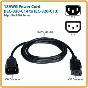 Eaton Tripp Lite Series PDU Power Cord, C13 to C14 - 10A, 250V, 18 AWG, 6 ft. (1.83 m), Black - For Computer, Printer, Ser