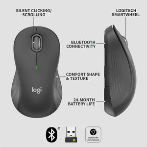 Logitech Signature M550 L Full Size Wireless Mouse - For Large Sized Hands, 2-Year Battery, Silent Clicks, Bluetooth, Grap