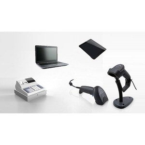 Handheld Barcode Scanner - Cable Connectivity - Black - USB Cable Included - Base Station/Charger - 510.54 mm Scan Distanc