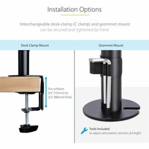 StarTech.com Tischhalterung für Monitor, Notebook, Gekrümmte Bildschirmanzeige - Schwarz - Höhenverstellbar - 1 Unterstütz