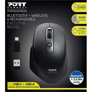 Port Connect Mouse - Bluetooth/Radio Frequency - USB - Optical - 5 Button(s) - 1 - Wireless - 2.40 GHz - 1600 dpi - Scroll