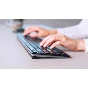 CHERRY KW 9100 SLIM Keyboard - Wireless Connectivity - Pan-Nordic - Black, Silver - Scissors Keyswitch - Bluetooth/RF - 4 