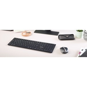 CHERRY KW 9100 SLIM Bluetooth, Wireless Keyboard - Full size, Black/Silver, Rechargeable, AES 128 Encryption