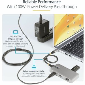 StarTech.com USB-C Multiport Adapter, 4K60Hz HDMI, HDR, 2-Port 5Gbps USB Hub, 100W PD Pass-Through, GbE, Works with Chrome