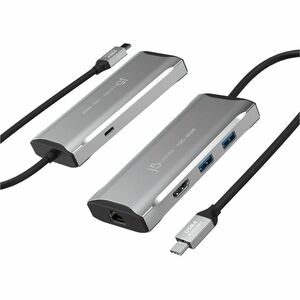 j5create Estação de ancoragem para Notebook - 100 W Fonte de alimentação - Cinzento - 4K - 3840 x 2160 - 2 x Portas USB ti