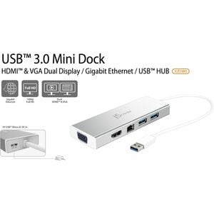 j5create Estação de ancoragem para Monitor, Notebook - Prata - 2 Displays suportados - 2K - 2048 x 1152 - 1 x USB 2.0 - 2 