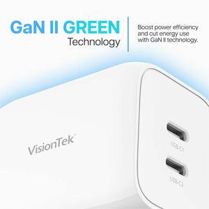 VisionTek 65W GaN II Power Adapter - 2 Port - 65 W - 120 V AC, 230 V AC Input - 5 V DC, 9 V DC, 12 V DC, 15 V DC, 20 V DC,
