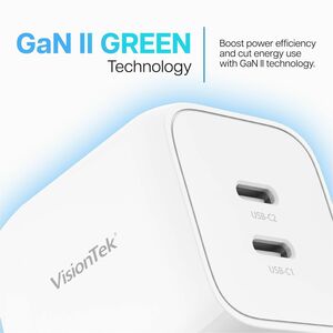 VisionTek 45W GaN II Power Adapter - 2 Port - 45 W - 120 V AC, 230 V AC Input - 3.3 V DC, 5 V DC, 12 V DC, 15 V DC, 16 V D