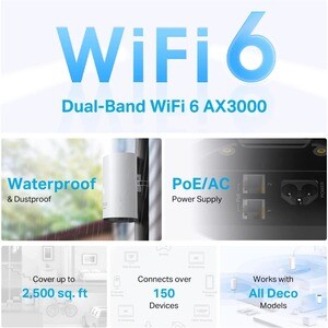 TP-Link Deco X50-Outdoor Wi-Fi 6 IEEE 802.11ax Ethernet Wireless Router - Dual Band - 2.40 GHz ISM Band - 5 GHz UNII Band 