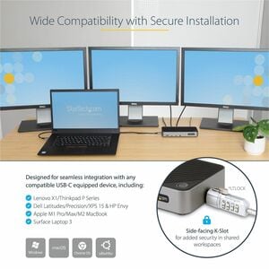 StarTech.com Docking station USB-C per Tre Monitor - Dock USB C Triplo HDMI/DP 4K - Hub USB a 5 Porte - GbE - PD 100W - Do