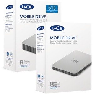 LaCie Mobile Drive Secure STLR5000400 5 TB Portable Hard Drive - 2.5" External - Space Gray - USB 3.2 (Gen 1) Type C - 540