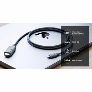 Alogic Elements 1 m HDMI/USB-C A/V Cable for Audio/Video Device, Computer, Monitor, Notebook, Projector, Home Theater Syst