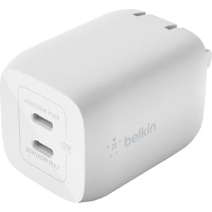 Belkin 65W Portable Dual Port GaN Wall Charger - 2xUSB-C (65W Total) - w/ USB-C to USB-C Cable - Fast Charging - Power Ada
