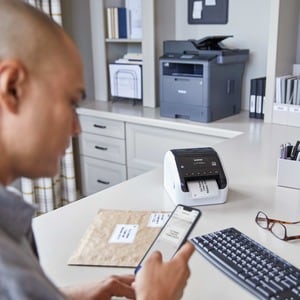 Brother QL-1110NWBC Desktop Direct Thermal Printer - Monochrome - Label Print - Ethernet - USB - Bluetooth - White, Glossy