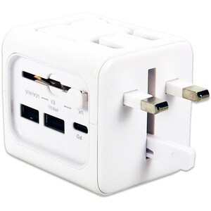 QVS Premium World Travel Power Adaptor with USB-C & Dual-USB Charger Ports - 1500 W - 120 V AC, 230 V AC Input - 5 V DC, 9