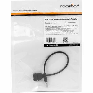 Rocstor USB-A (Female) To 3.5mm Audio Headphone Jack (Male) Adapter - 1 x USB 2.0 Type A - Female - 1 x Mini-phone Stereo 