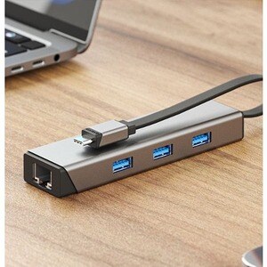 Alogic USB/Ethernet Combo Hub - USB 3.2 Gen 1 (3.1 Gen 1) Type-C - Portable - Space Gray - 3 Total USB Port(s)1 Network (R