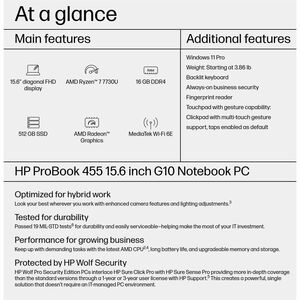 HP ProBook 455 G10 15.6" Notebook - Full HD - AMD Ryzen 7 7730U - 16 GB - 512 GB SSD - Pike Silver - AMD Chip - 1920 x 108
