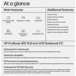 HP ProBook 455 G10 15.6" Notebook - Full HD - AMD Ryzen 5 7530U - 16 GB - 256 GB SSD - Pike Silver - AMD Chip - 1920 x 108
