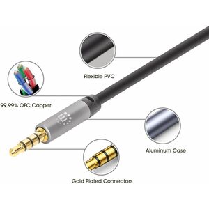 Cable Audio Estereo 3.5mm M-M 3.0M Negro/A - Cable for Teléfono, Sistema del Sonido, Portátil, Altavoz portátil, Tableta, 