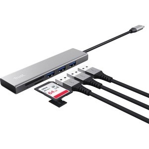 Trust - Hub 5-en-1 aevc 3 ports USB 3.2, 1 port micro SD et 1 port SD HALYX