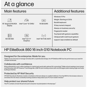 HP EliteBook 860 G10 16" Notebook - WUXGA - Intel Core i5 13th Gen i5-1345U - 16 GB - 512 GB SSD - English Keyboard - Silv