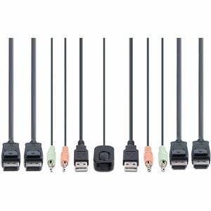 Switch KVM à 2 Ports avec Câble DisplayPort/4K60Hz, Commutateur KVM, Câbles Intégrés USB-A/DP/Audio de 1,5m, Alimenté par 