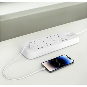 Belkin Connect Surge Suppressor/Protector - White - 2 x USB Type C, 8 x British BS1363 - 900 J - 2 m - Wall Mountable
