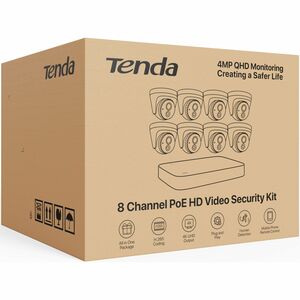 Tenda 8 Channel PoE HD Video Security Kit - Camera, Network Video Recorder - 8 Camera(s) - 2560 x 1440 Camera Resolution -