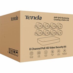 Tenda 8 Channel PoE HD Video Security Kit - Camera, Network Video Recorder - 8 Camera(s) - 2560 x 1440 Camera Resolution -