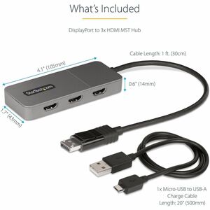 StarTech.com 3-Port MST Hub, DisplayPort to Triple 4K 60Hz HDMI, DP 1.4 Multi-Monitor Adapter, Windows Only - DisplayPort 