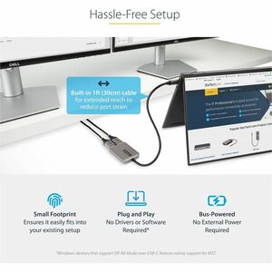 StarTech.com Video Adapter - 1 - 1 x 24 Pin USB Type C - Male - 2 x DisplayPort 1.4 Digital Audio/Video - Female - 3840 x 