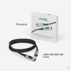 Plugable USB C Extension Cable 3.3 Ft, Digital Power Meter Tester for Monitoring USB-C Connections - Supports Fast Chargin